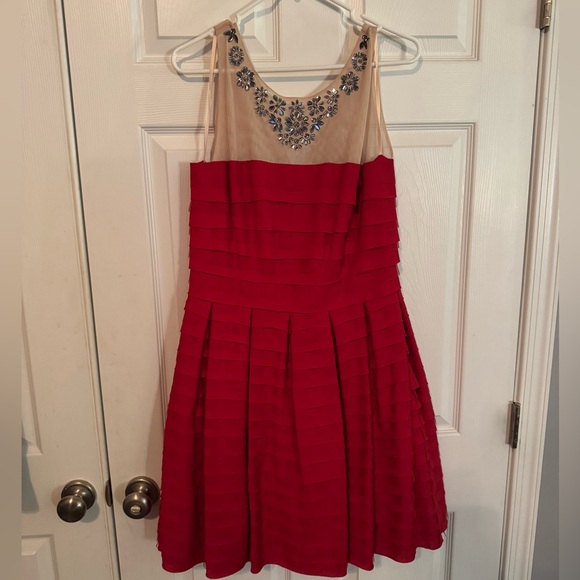 NWT BCBG Max Azria Marina Gem Illusion Dress in Rio Red - Size Large - Picture 5 of 14
